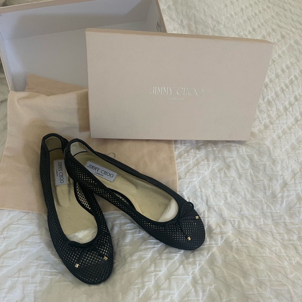 New Jimmy Choo Perforated Nappa Black Flat